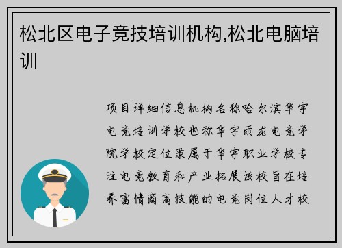 松北区电子竞技培训机构,松北电脑培训